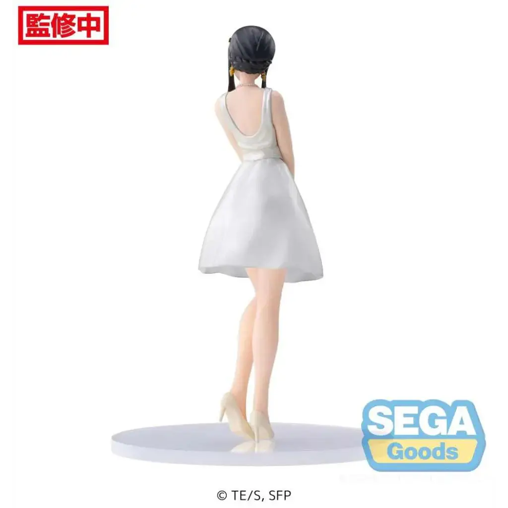 Vit animefigur av Yor Forger i vit klänning med ryggskuring och flödande kjol på rund bas