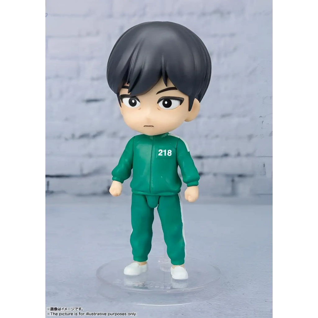 Grön figuarts mini-figur av Cho Sang-woo från Squid Game, med nummer 218