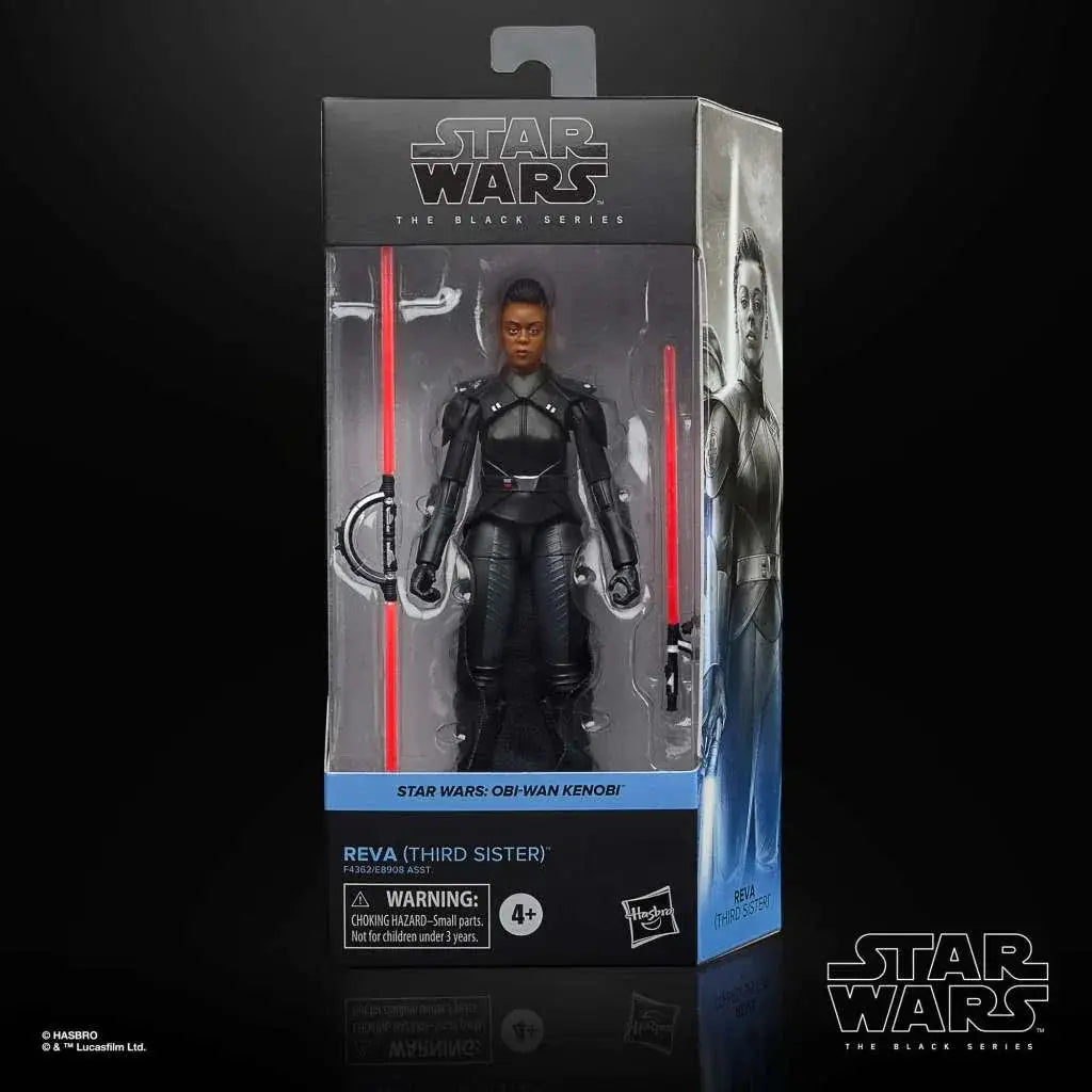 Svart plastfigur av Reva (Tredje systern) från Star Wars The Black Series med röd ljussabel