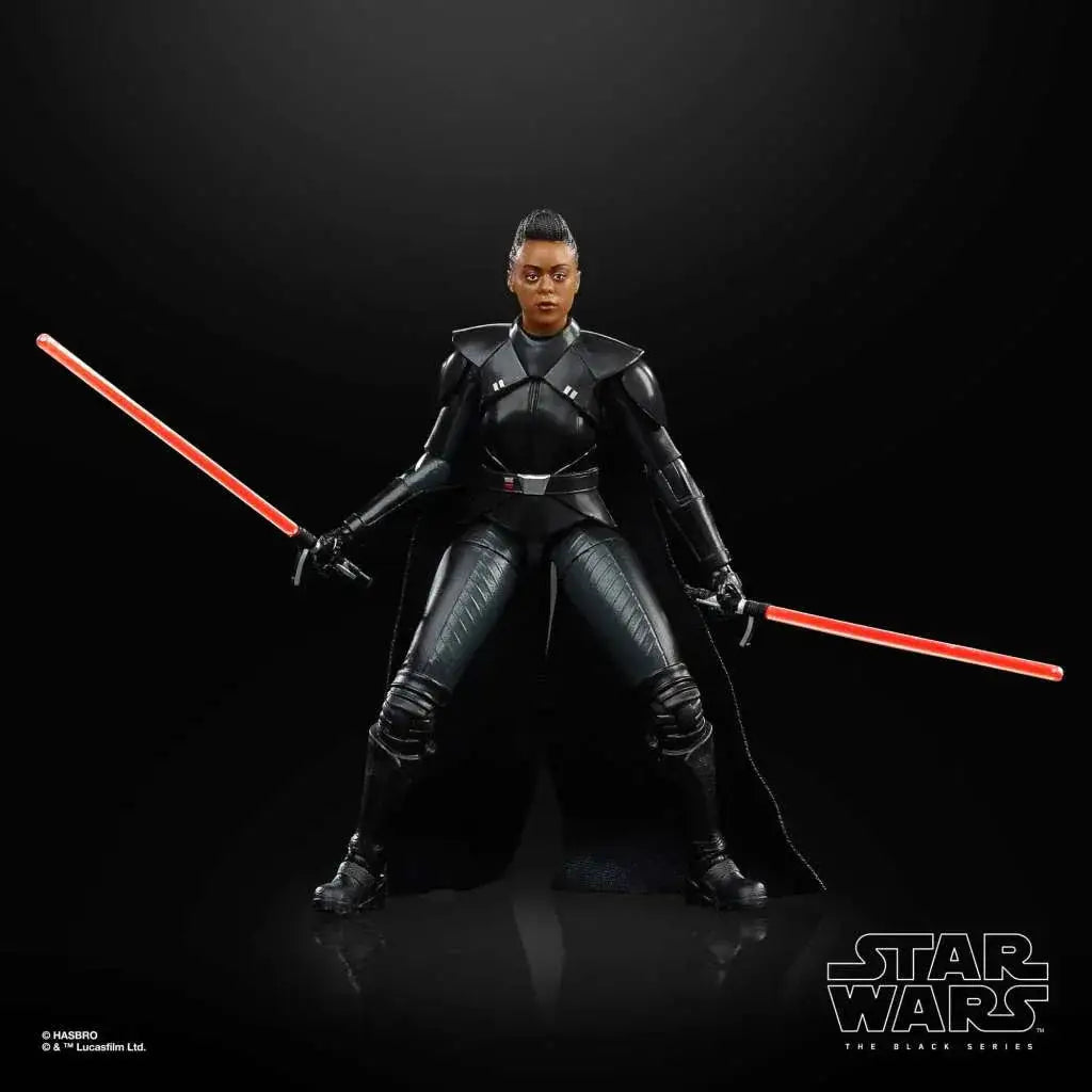 Svart rustad Star Wars Reva (Tredje Syster) figur med röda ljussvärd, detaljerad skulptur och glansig finish