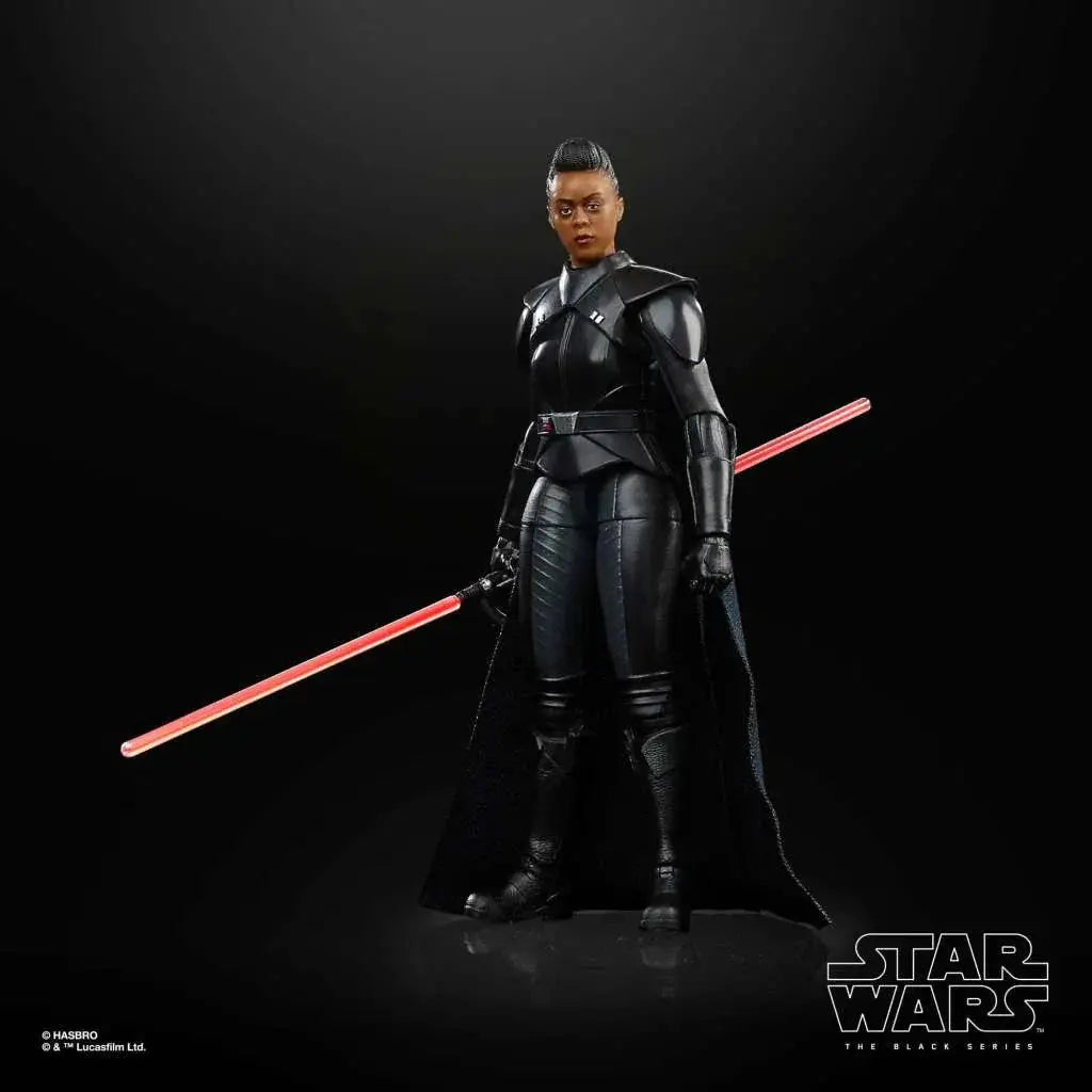 Svart rustad figur med rött lightsaber, Star Wars Black Series Reva