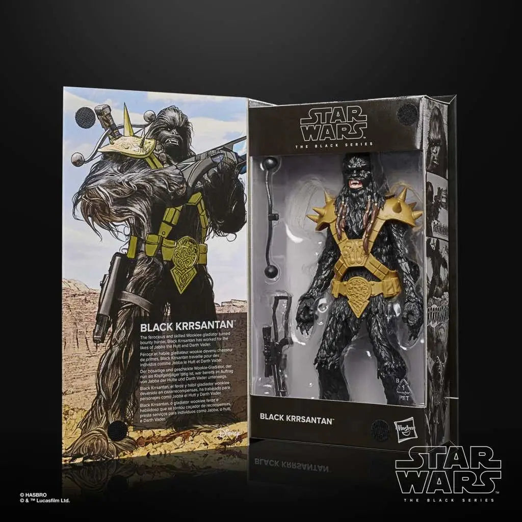 Star Wars Black Krrsantan deluxe actionfigur i svart och guld rustning i Black Series-förpackning