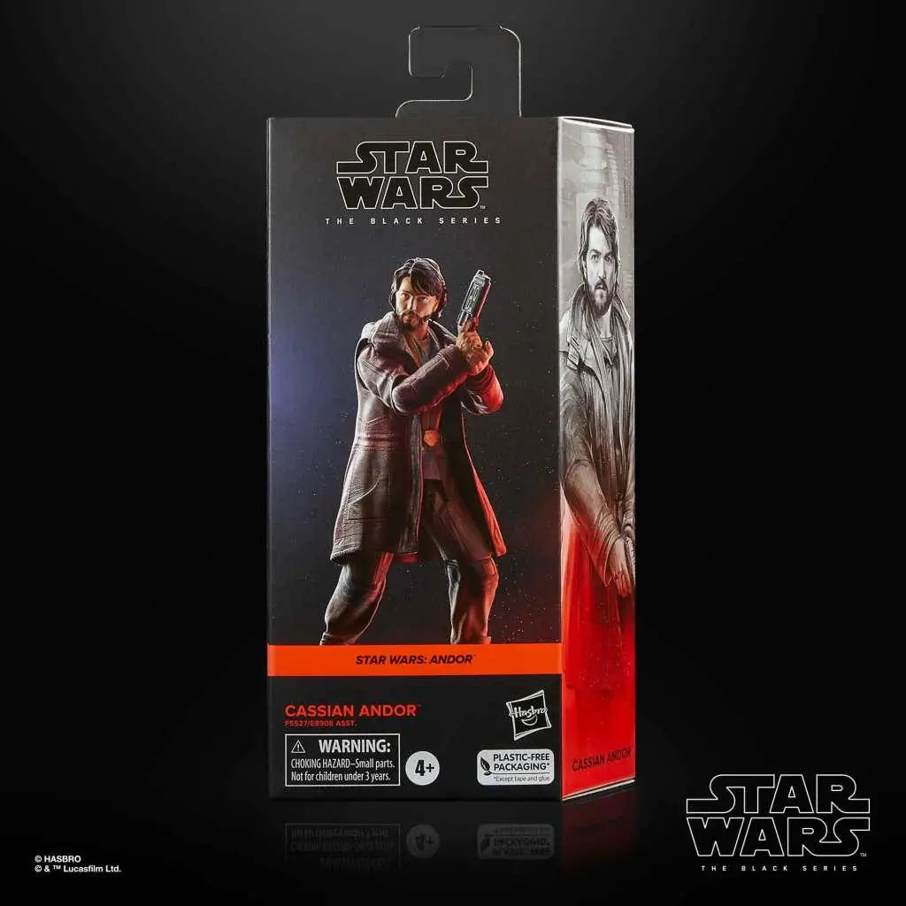 Star Wars Black Series Cassian Andor actionfigur i svart och röd förpackning