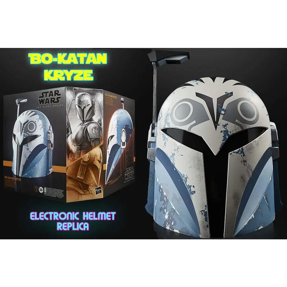 Bo-Katan Kryze elektronisk hjälm med vit-blå patina och metallaccenter