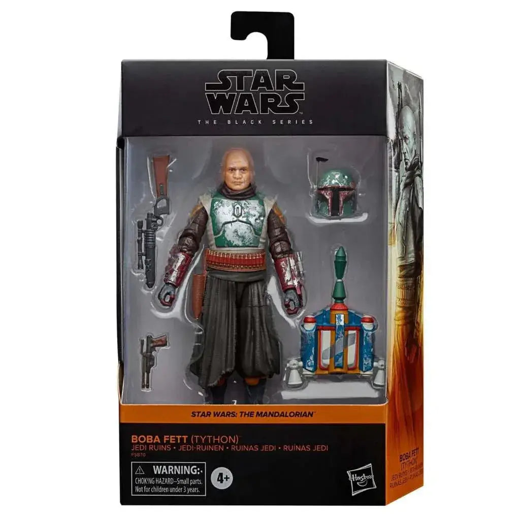 Boba Fett Jedi Ruins actionfigur i svart och grön rustning med röda accenter i Star Wars The Black Series-förpackning