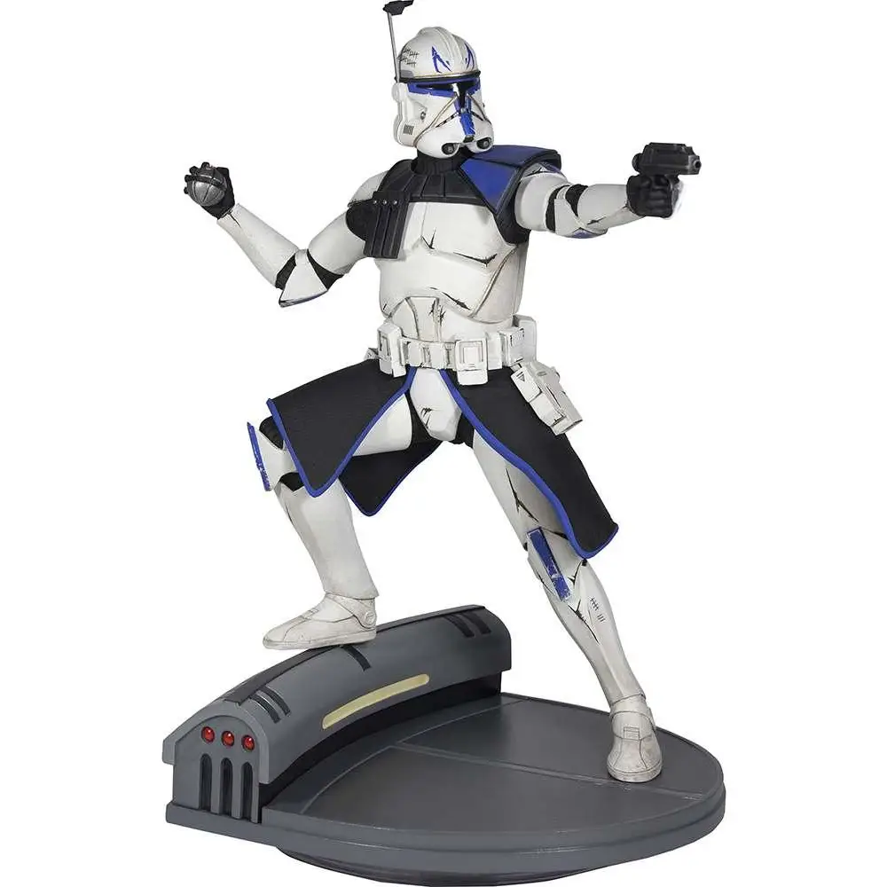 Vit Captain Rex klonkrigare staty i vit och blå, dynamisk pose