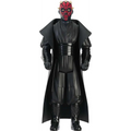 Svart plastfigur av Darth Maul med rött ansikte, horn och detaljerad kostym