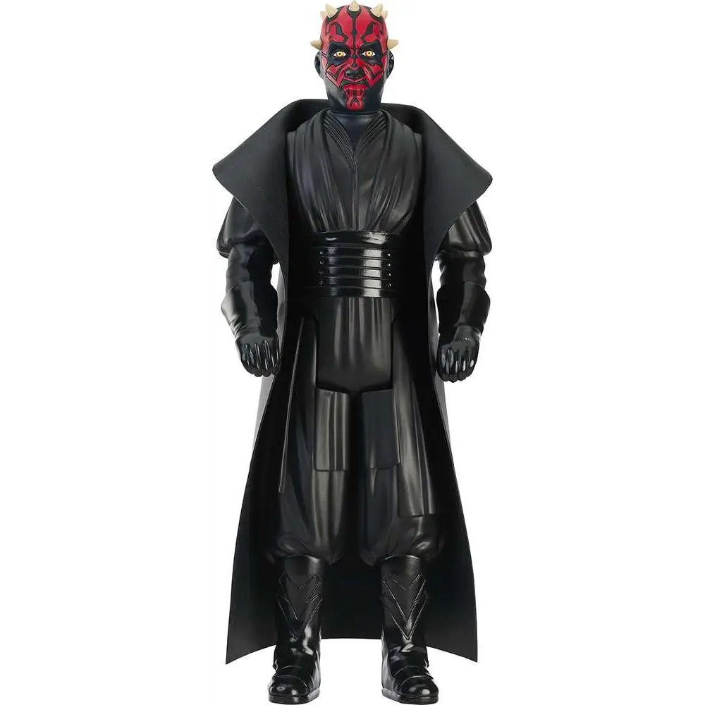Svart plastfigur av Darth Maul med rött ansikte, horn och detaljerad kostym