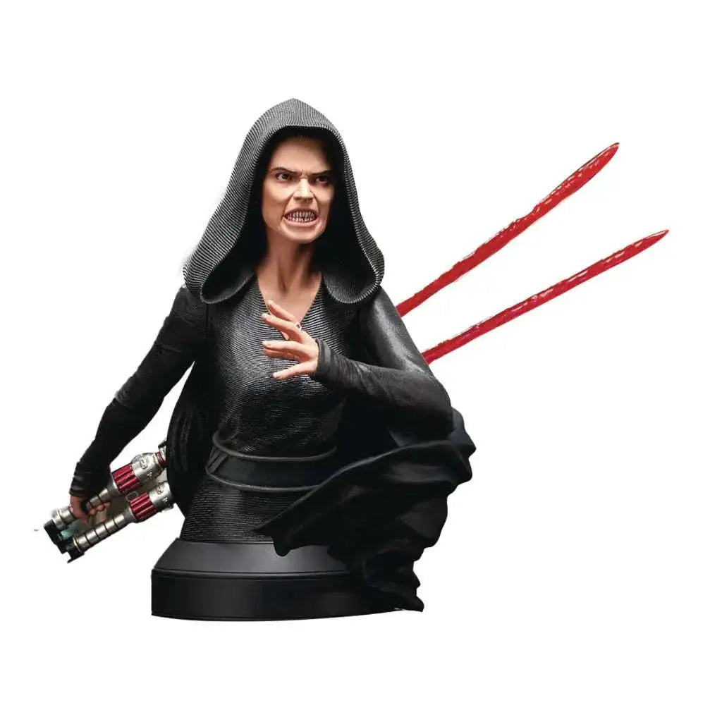 Svart texturerad byst av huad figur med röda lightsabrar, Star Wars Ep9 Dark Rey NYCC 1/6-skala