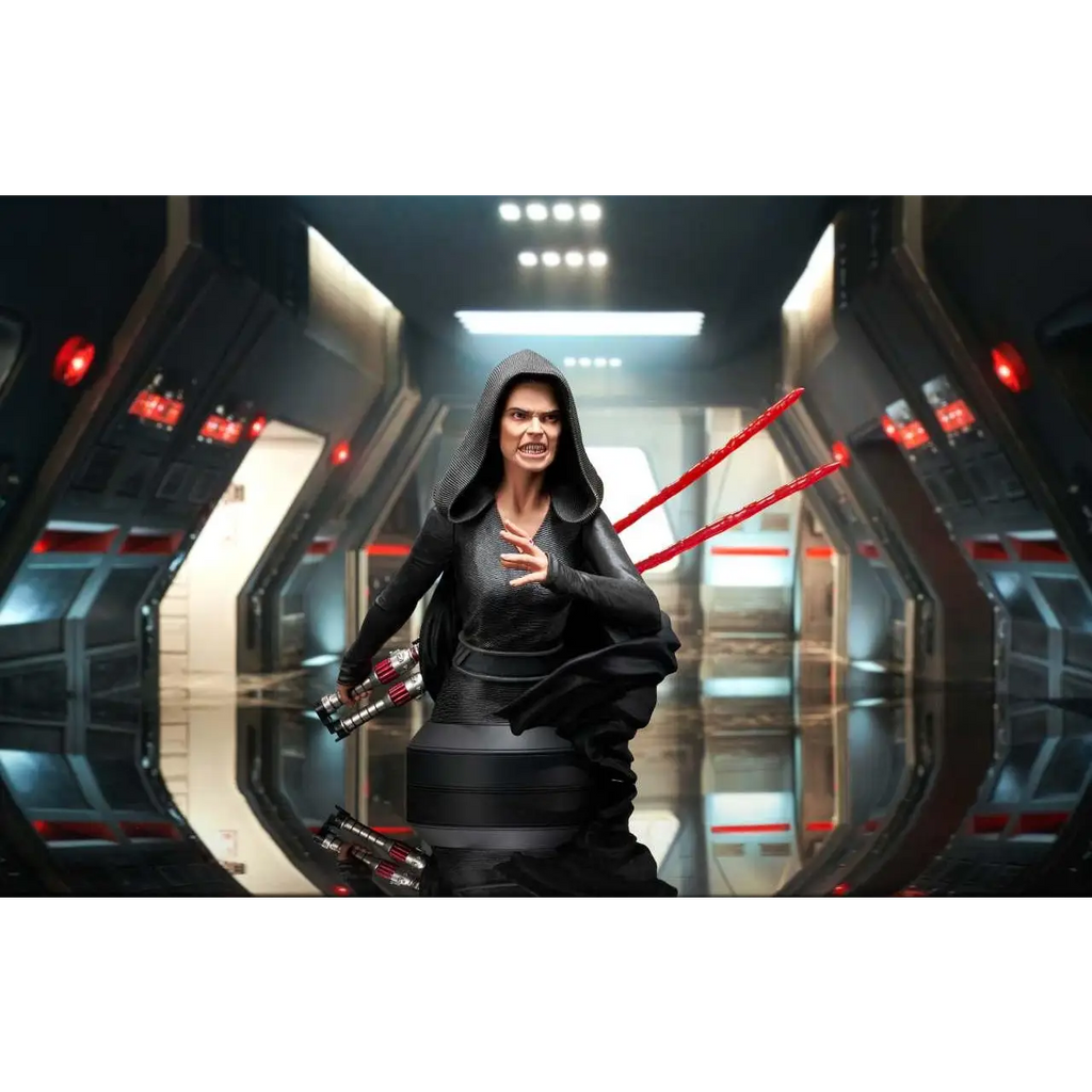 Svart huad figur med två röda lightsabers, Star Wars Ep9 Dark Rey NYCC 1/6-byst
