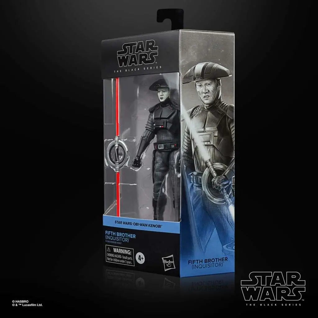 Star Wars Fifth Brother Inquisitor-figur i svart-grå rustning med röd ljussabel i Hasbro-låda