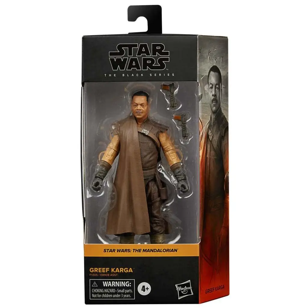 Greef Karga actionfigur i Mandalorian-outfit, Black Series-förpackning