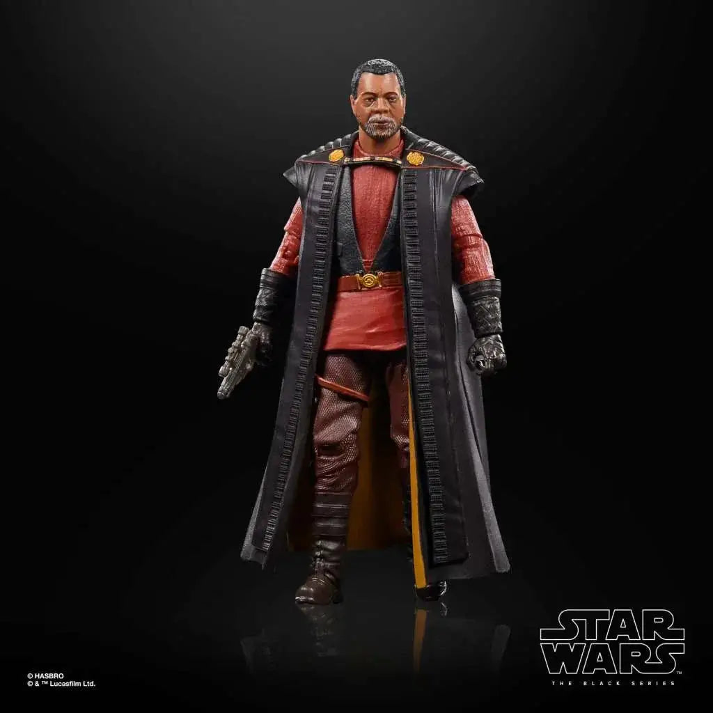 Svart och röd rustad figur i lång mantel med gulddetaljer, Star Wars The Black Series