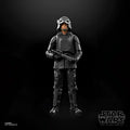Svart rustad stormtrooper från Star Wars med blastergevärsfigur