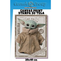 Plush Grogu-figur från Star Wars: The Mandalorian i ljusgrön färg med tan huva och fuzzy trim på canvastryck 30x40 cm