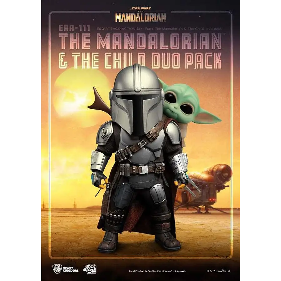 Star Wars Mandalorian och The Child duo actionfigurer med silver svart rustning och grön alien