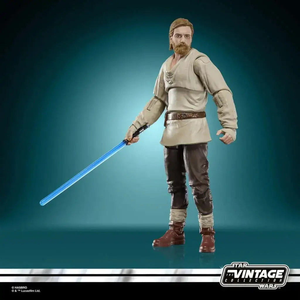 Beige och brun Obi-Wan Kenobi jediriddare med blå ljussabel, Hasbro vintage