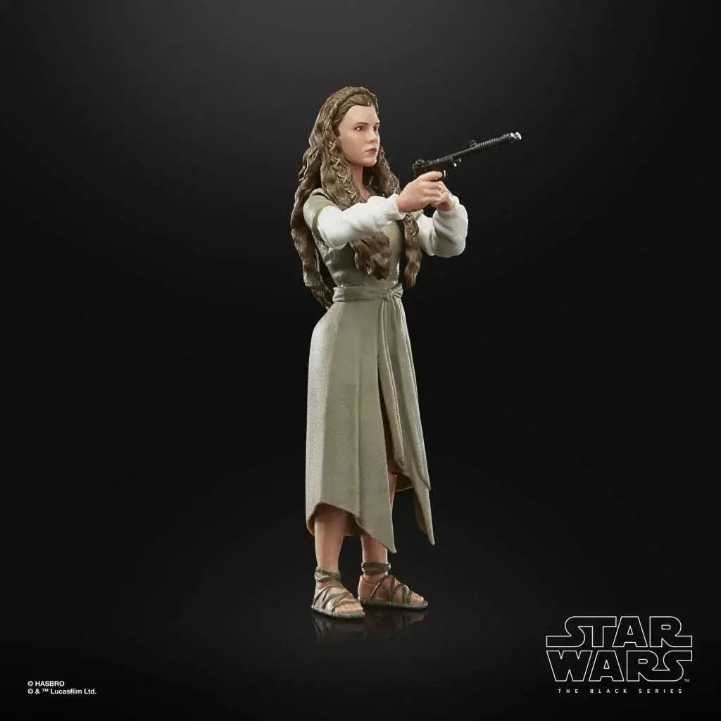 Star Wars Princess Leia-figur från Ewok Village, detaljerad skulptur med långt brunt hår och beige mantel över vita ärmar