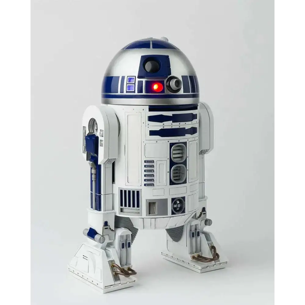 Vit R2-D2 Chogokin diecastfigur i vit och blå med silverdetaljer