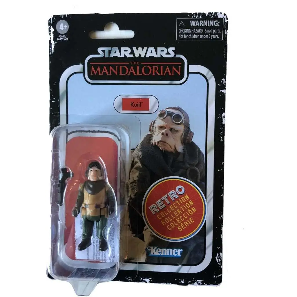 Vintage Star Wars Retro Collection Kuiil actionfigur i tan-grön outfit med skyddsglasögon på originalkort