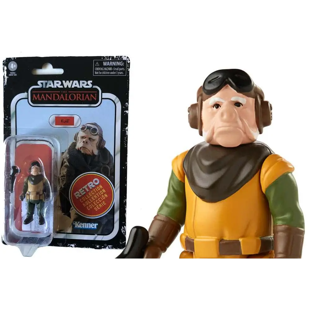 Vintage Star Wars Retro Kuiil actionfigur i gul och grön med bruna accenter