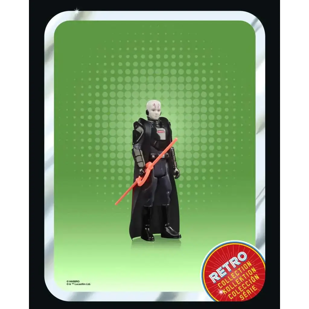 Svart och silver Darth Vader actionfigur från Hasbro Retro Collection med orange lightsaber