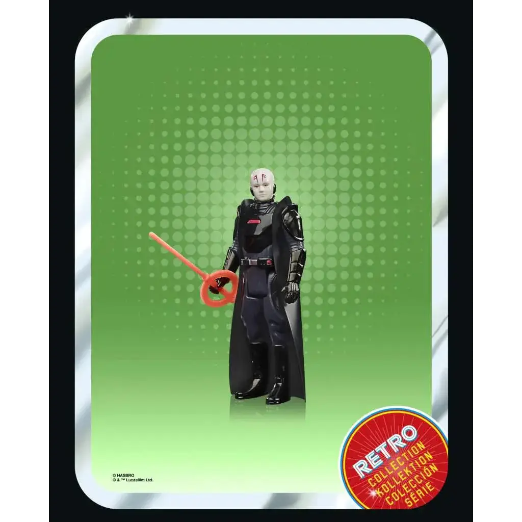 Retro Grand Inquisitor action figure med svart-röd rustning, vit ansiktsmask och orange lightsaber-hantag