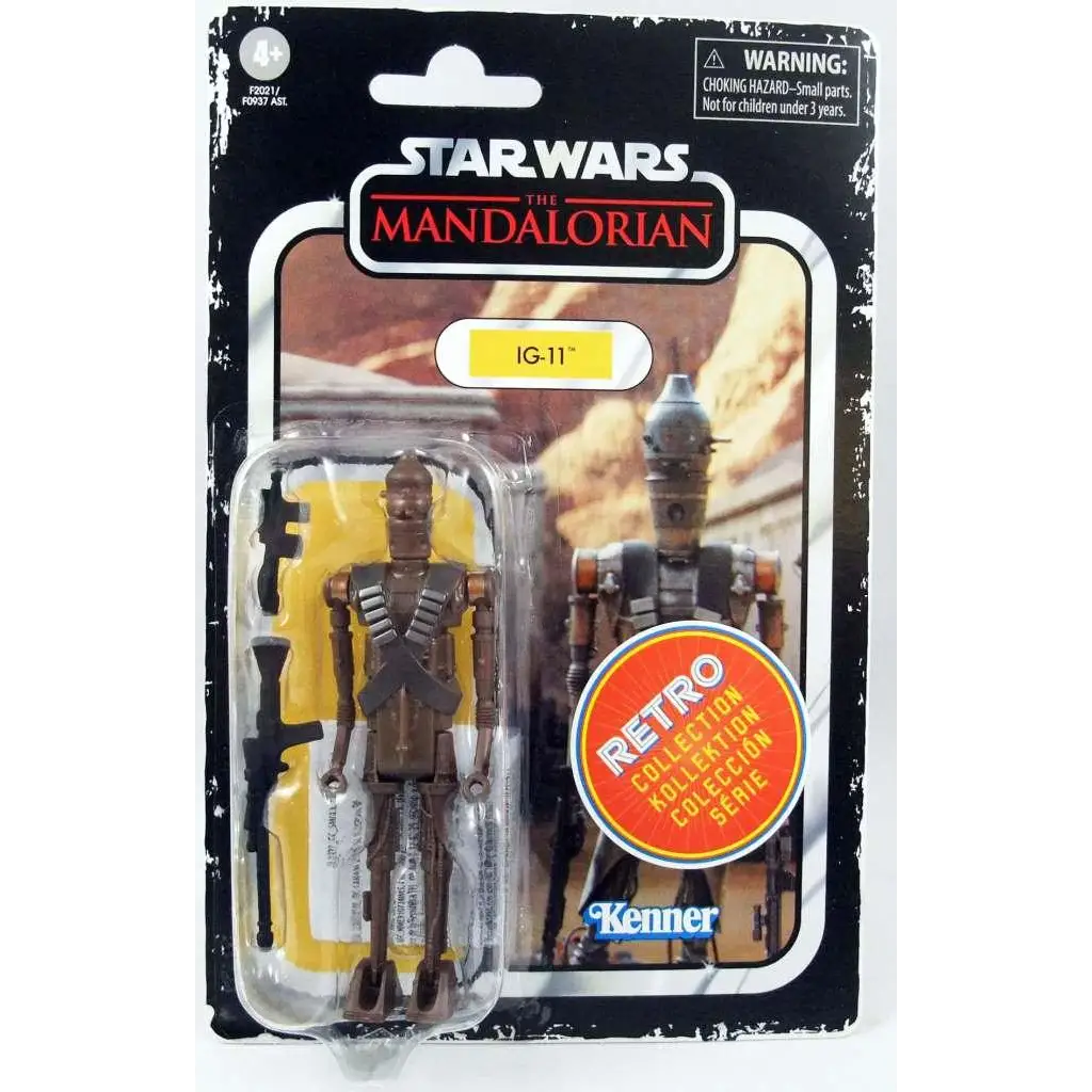 Retro Star Wars IG-11 figur i brun och grå, Kenner-blisterförpackning