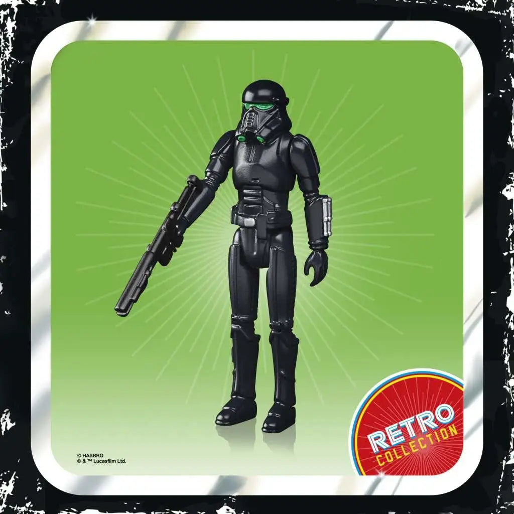 Svart rustad Star Wars Imperial Stormtrooper actionfigur med grön visir från Hasbro Retro Collection