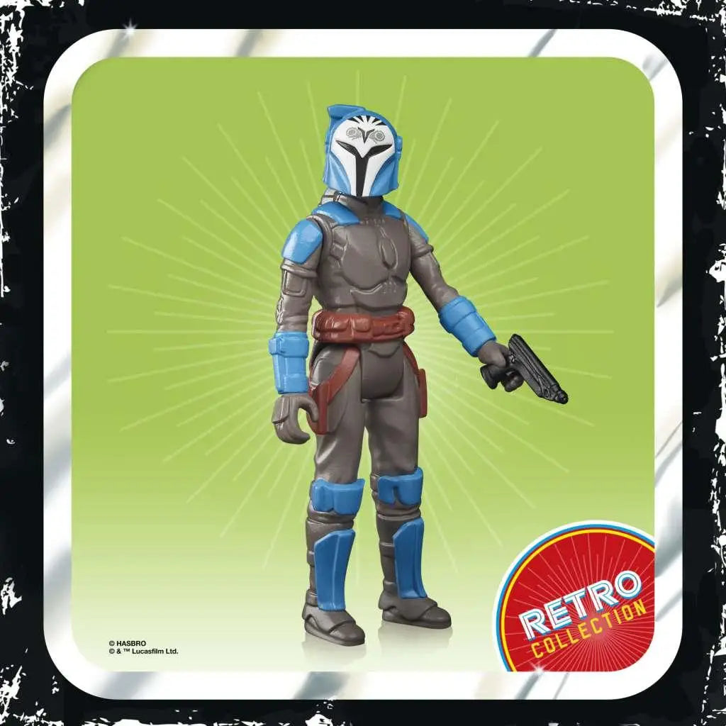 Bo-Katan Kryze Mandalorian actionfigur i blått och grått med vit mask och röd bälte
