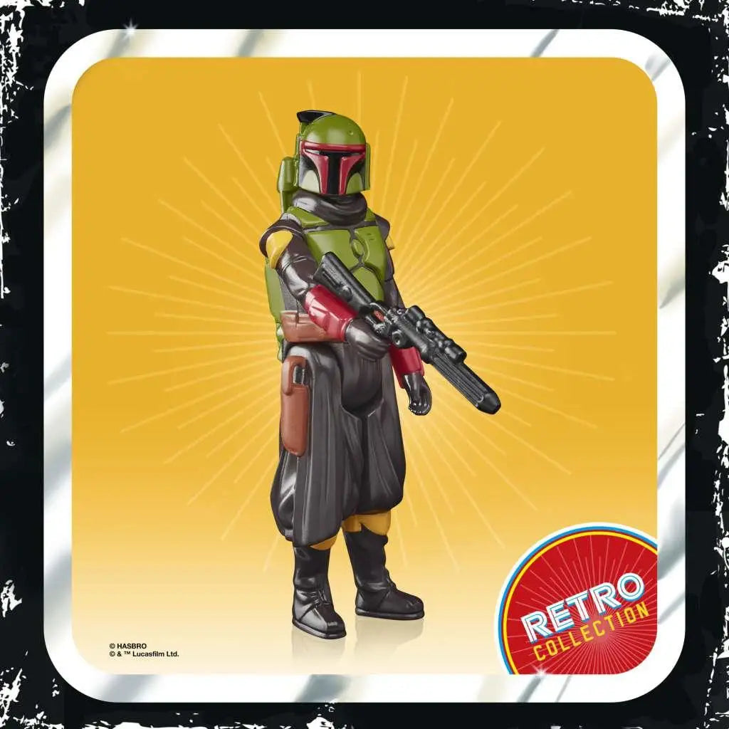 Grön och röd Mandalorian Boba Fett actionfigur med svart rustning och blasterrifle