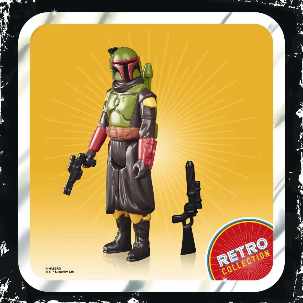 Retro Mandalorian Boba Fett actionfigur med grön hjälm och blaster