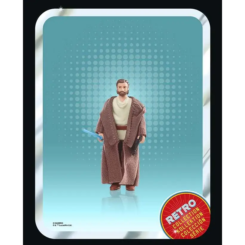 Brun texturerad robe-klädd Star Wars Obi-Wan Kenobi actionfigur med blå ljussabel
