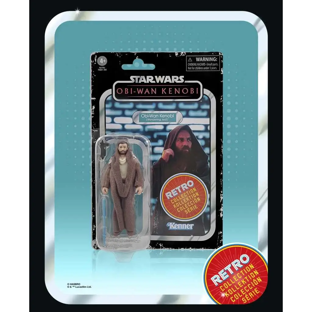 Retro Obi-Wan Kenobi actionfigur i brun textilkappa, i blisterförpackning
