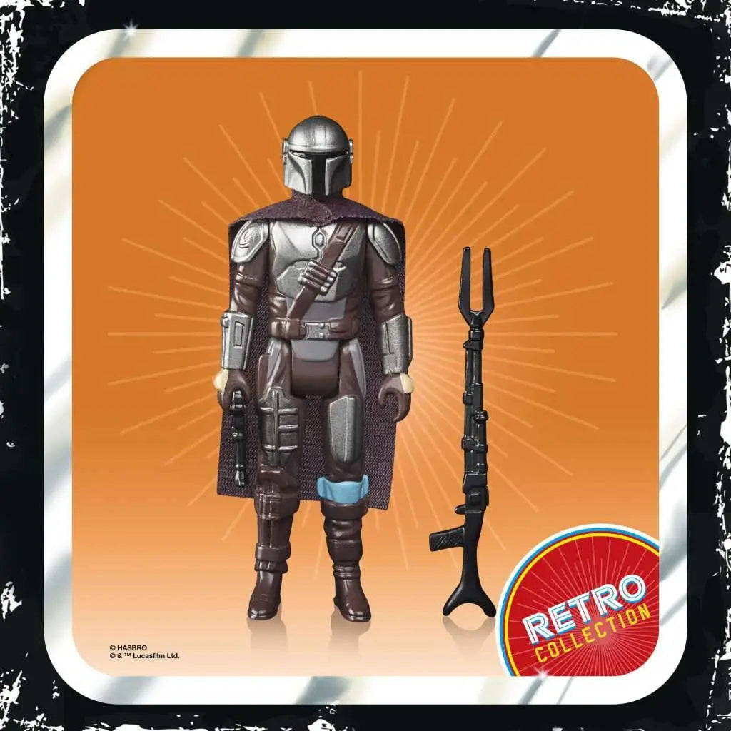 Svart och silver Mandalorian-actionfigur i beskar med mantel och blaster