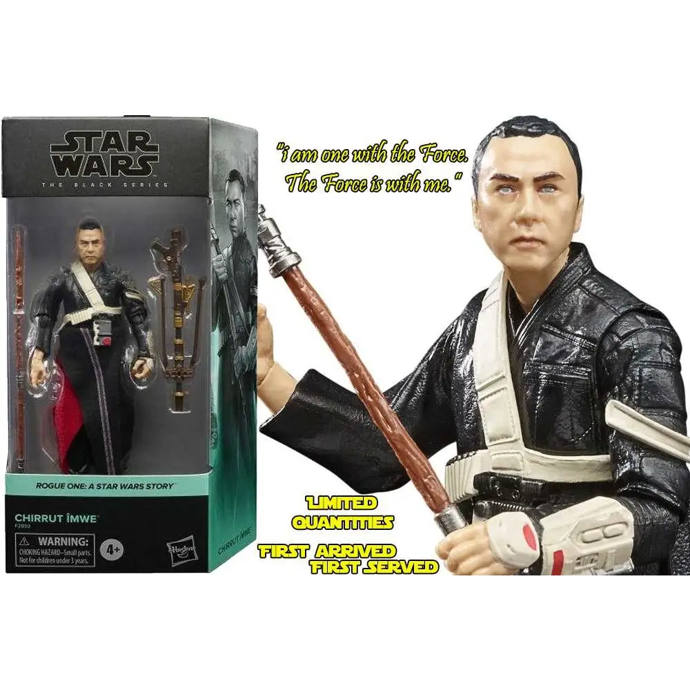 Chirrut Îmwe svartvit deluxe-actionfigur från Star Wars: Rogue One med trästav