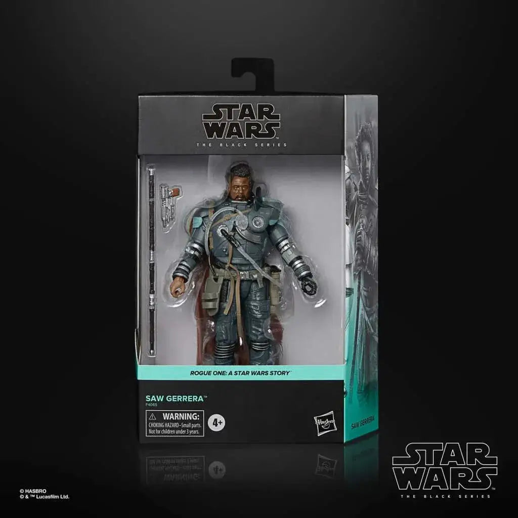 Star Wars Saw Gerrera begränsad utgåva actionfigur i svartgrå och turkos rustning