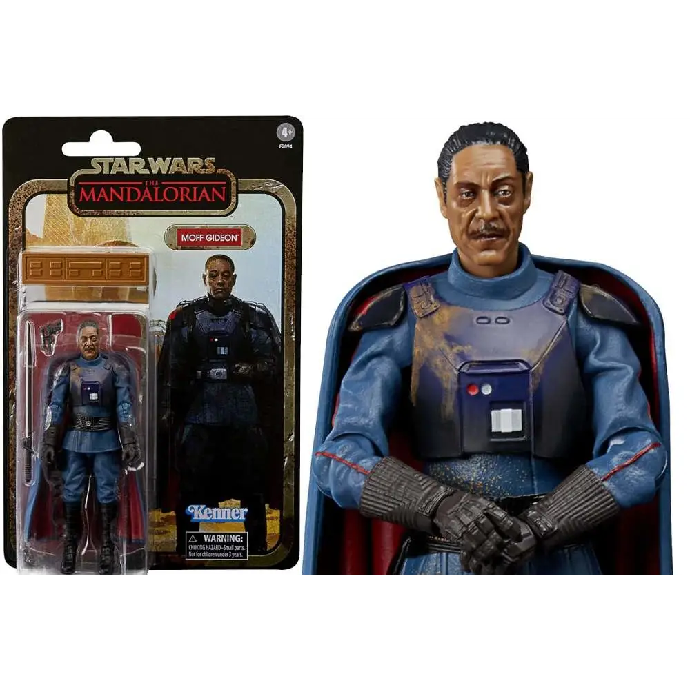 Blå och svart rustad Moff Gideon-figur med röd kantad mantel från Star Wars The Black Series