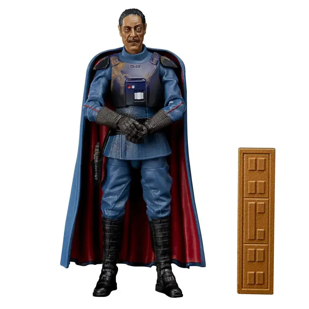 Star Wars The Black Series Moff Gideon deluxe actionfigur i blå och röd mantel med detaljerad uniform och bröstmonterad enhet