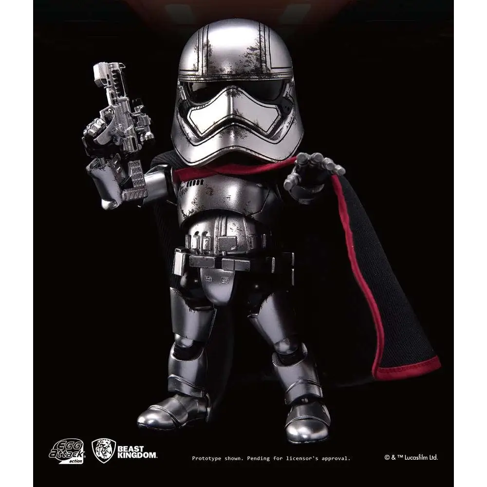 Kapten Phasmas silver-svarta stormtrooper-figur med röd mantel och blaster