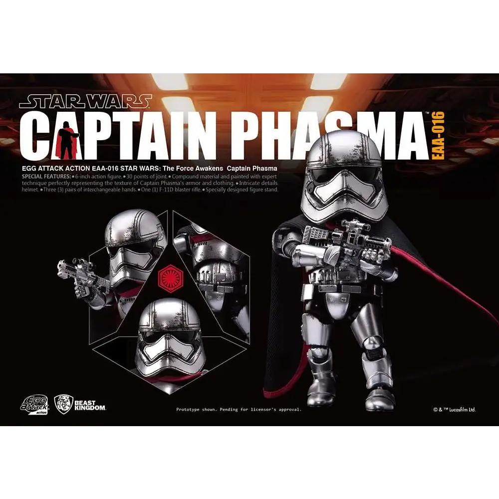 Kapten Phasma actionfigur i silver och svart rustning med röd mantel från Star Wars: The Force Awakens
