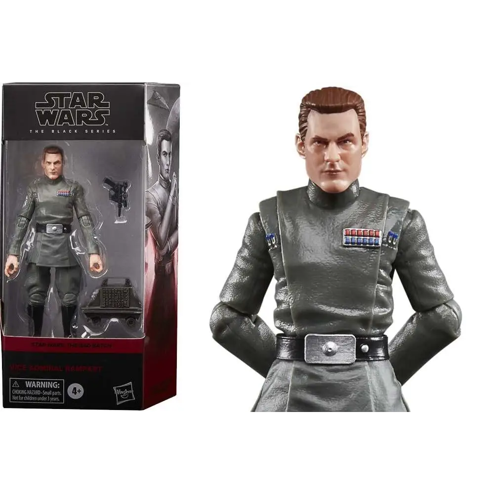 Grå plastfigur av Grand Admiral Thrawn i imperial uniform med röd och blå insignier