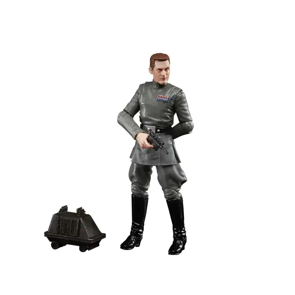 Grå Star Wars Vice Admiral Rampart actionfigur med svart droidvagn