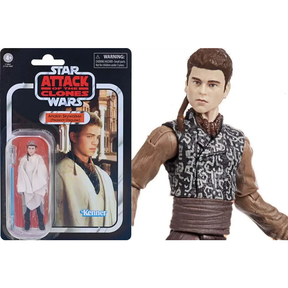 Vintage Star Wars Anakin Skywalker i bondekläder actionfigur i original Attack of the Clones blisterförpackning