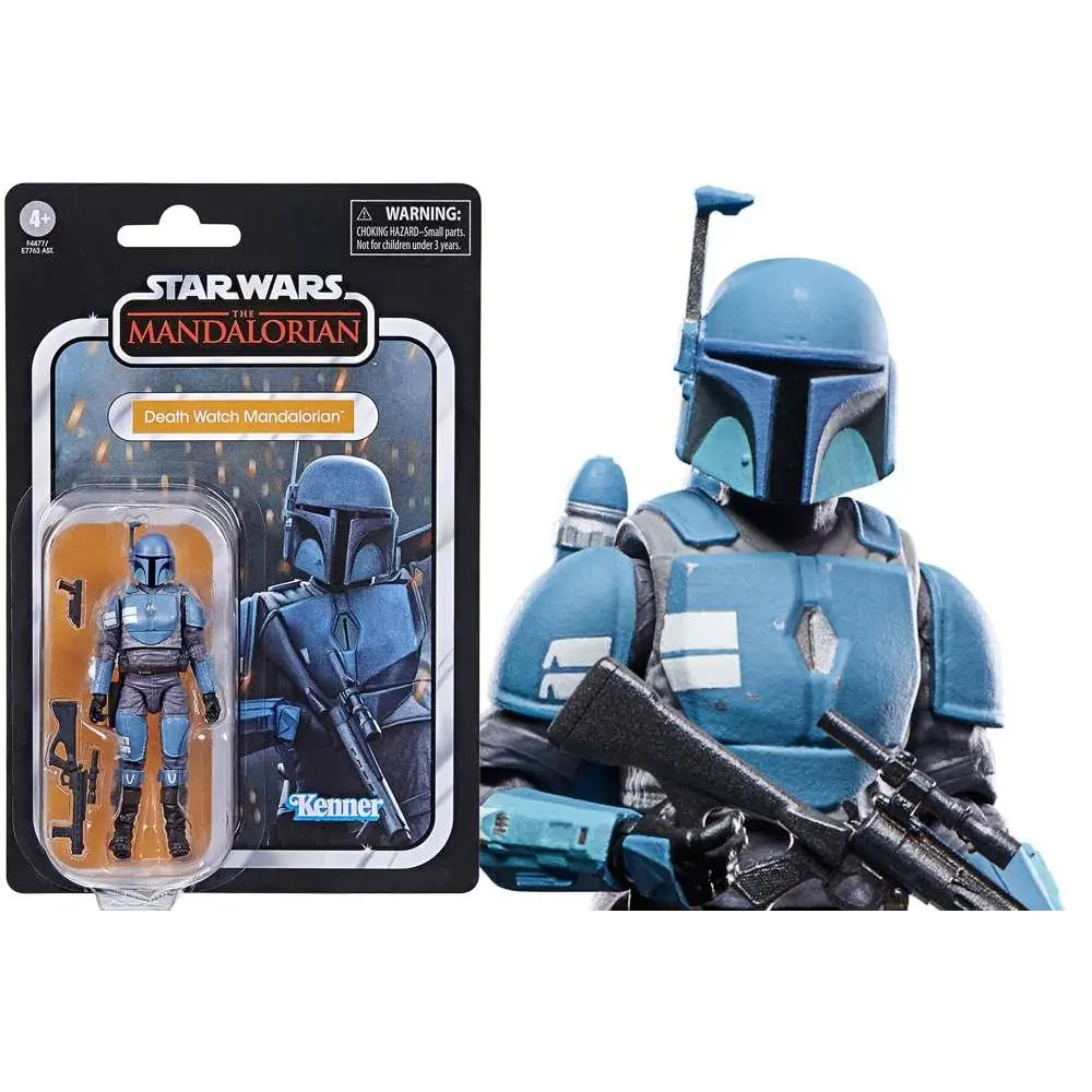 Blå Death Watch Mandalorian actionfigur i retroförpackning från Star Wars Vintage