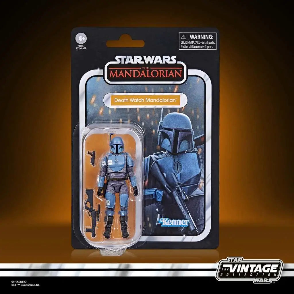 Blå Death Watch Mandalorian-figur i vintageförpackning från Star Wars