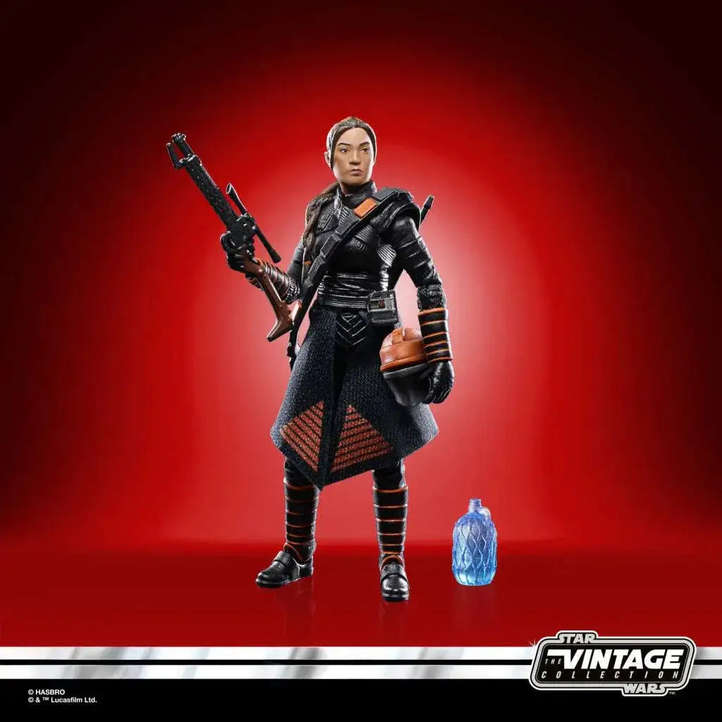 Vintage Star Wars Fennec Shand actionfigur i svart och orange rustning med blaster och hjälm