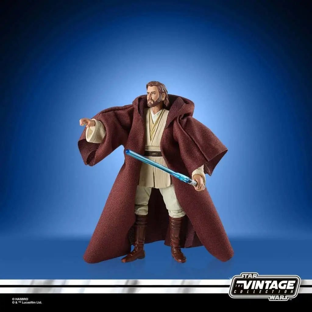 Detaljerad Star Wars Vintage Obi-Wan Kenobi-figur med blå ljussabel