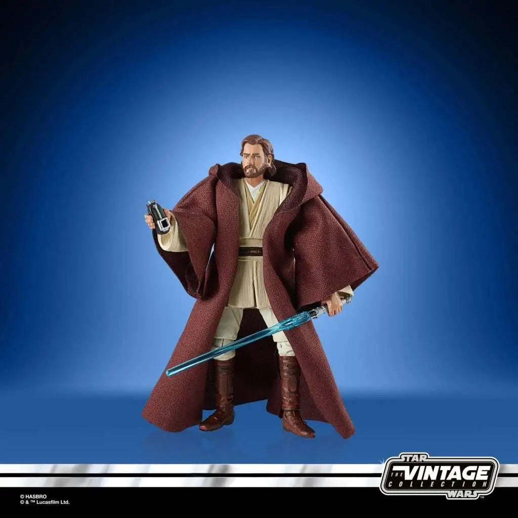 Vintage Obi-Wan Kenobi actionfigur med blå ljussabel och mantel