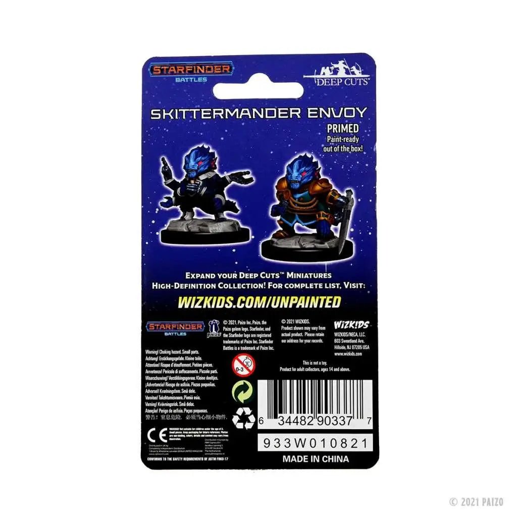 Blå och svarta Starfinder Skittermander Envoy miniatyrer i blisterförpackning
